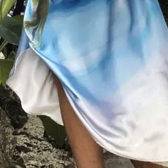 Palm Beach Aqua Luxury Asymmetrical Kimono Dress, One Arm Boat Neck Coverup - Picture 10 of 12